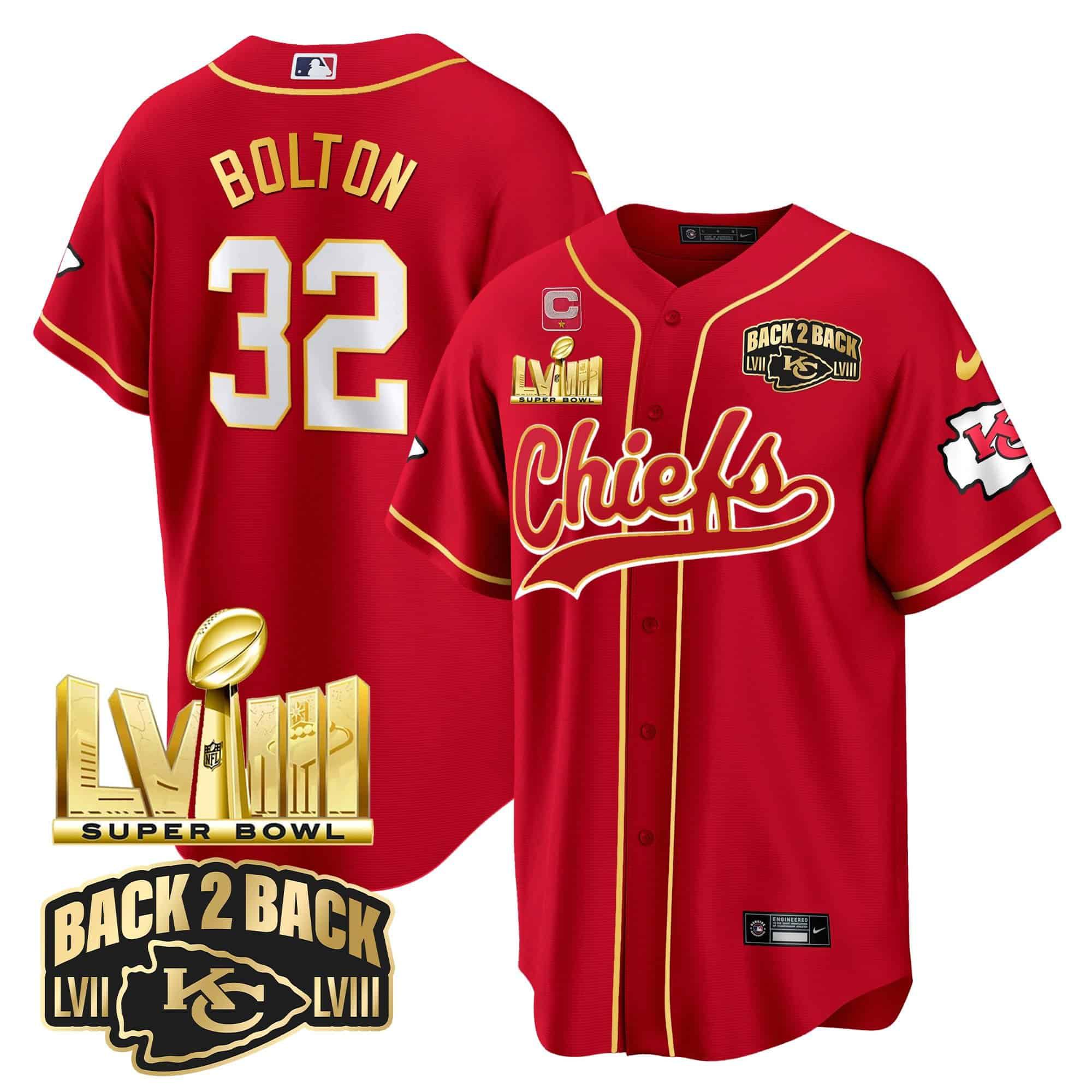 Men Kansas City Chiefs #32 Bolton Red 2024 Nike Super Bowl LVIII Back-2-Back Gold Patch Baseball NFL Jersey->indianapolis colts->NFL Jersey